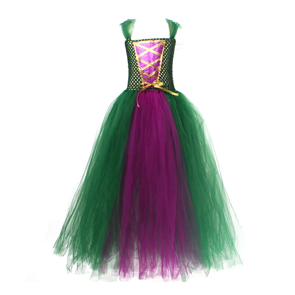 IBTOM CASTLE Kids Girls Witch Costumes Halloween Cosplay Costume Fancy Dress Cloak Witch Broom 3PCS Dress up Outfit 6-7 Years Green