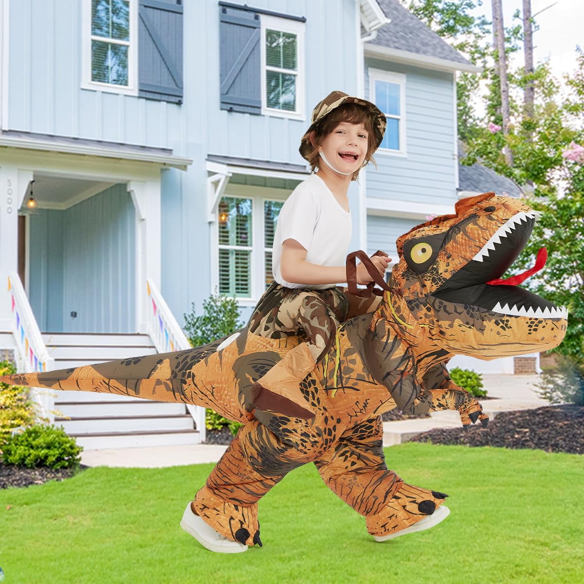  Dinosaur Costume Inflatable for Kids, Blow Up Dinosaur Costume Kid T Rex Costume for Boys Girls, Funny Unisex Blow Up Costumes for Halloween Party Cosplay