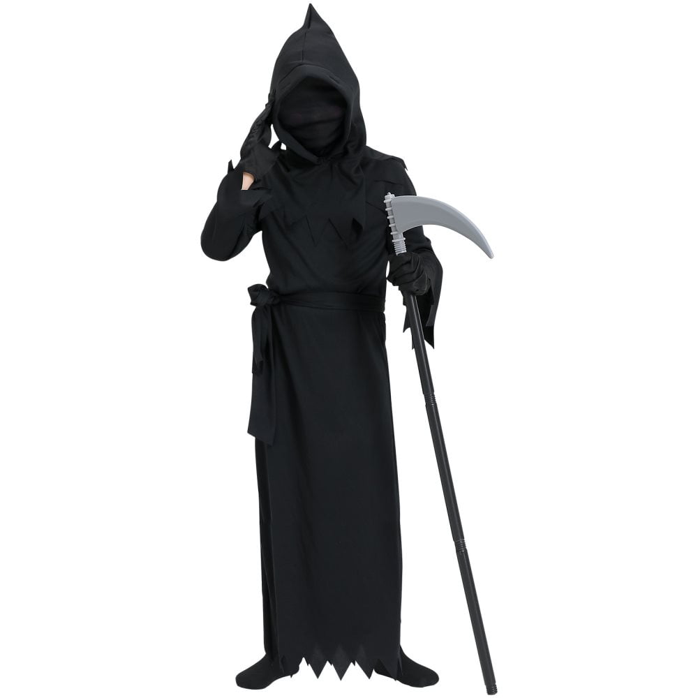 Tinyterrors™ 5-14Y Boys Girls Halloween Costumes Kids Grim Reaper Costume Set Scary Ghost Cosplay Outfit Halloween Party Favors Gifts(Glowing Glasses Optional)