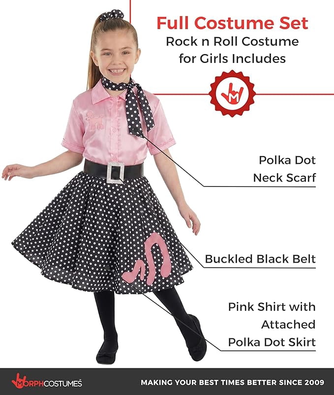Fun Shack Girls 50s Pink Poodle Dress Costume Kids 1950s Rock N Roll Dancer Halloween Black XL
