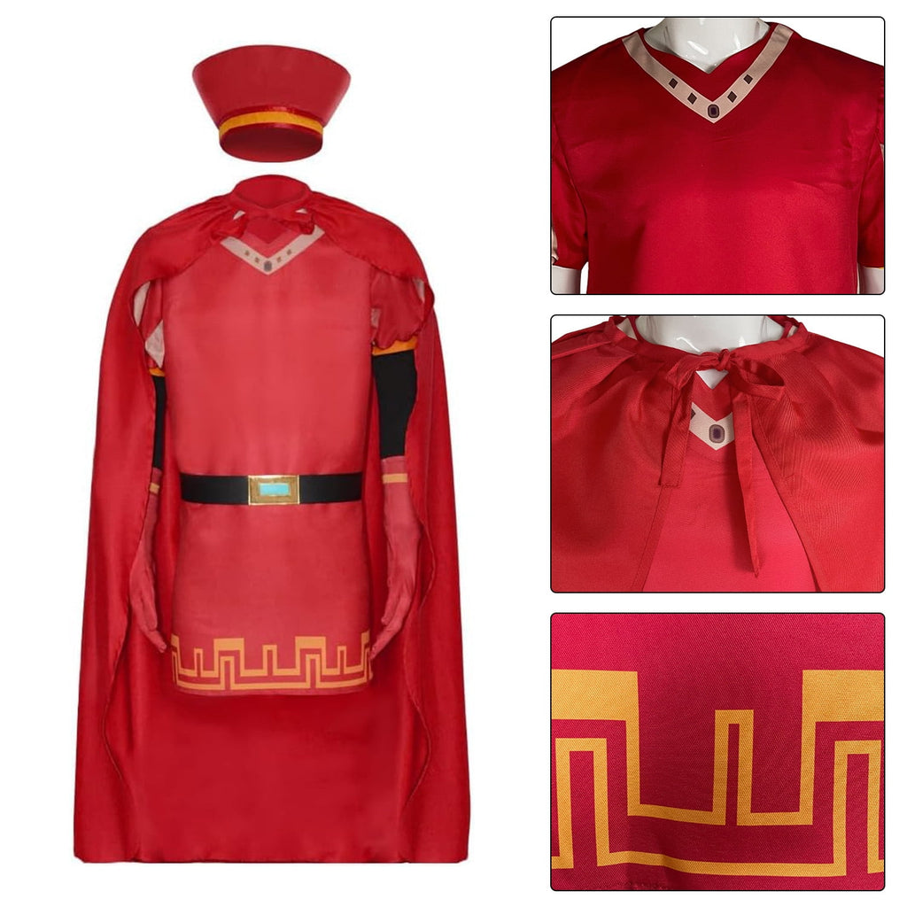  Unisex Adult King Farquaad Cosplay Costume Outfits Halloween Classic Role Farquaad Costume Red Cape Cloak Cap Suit
