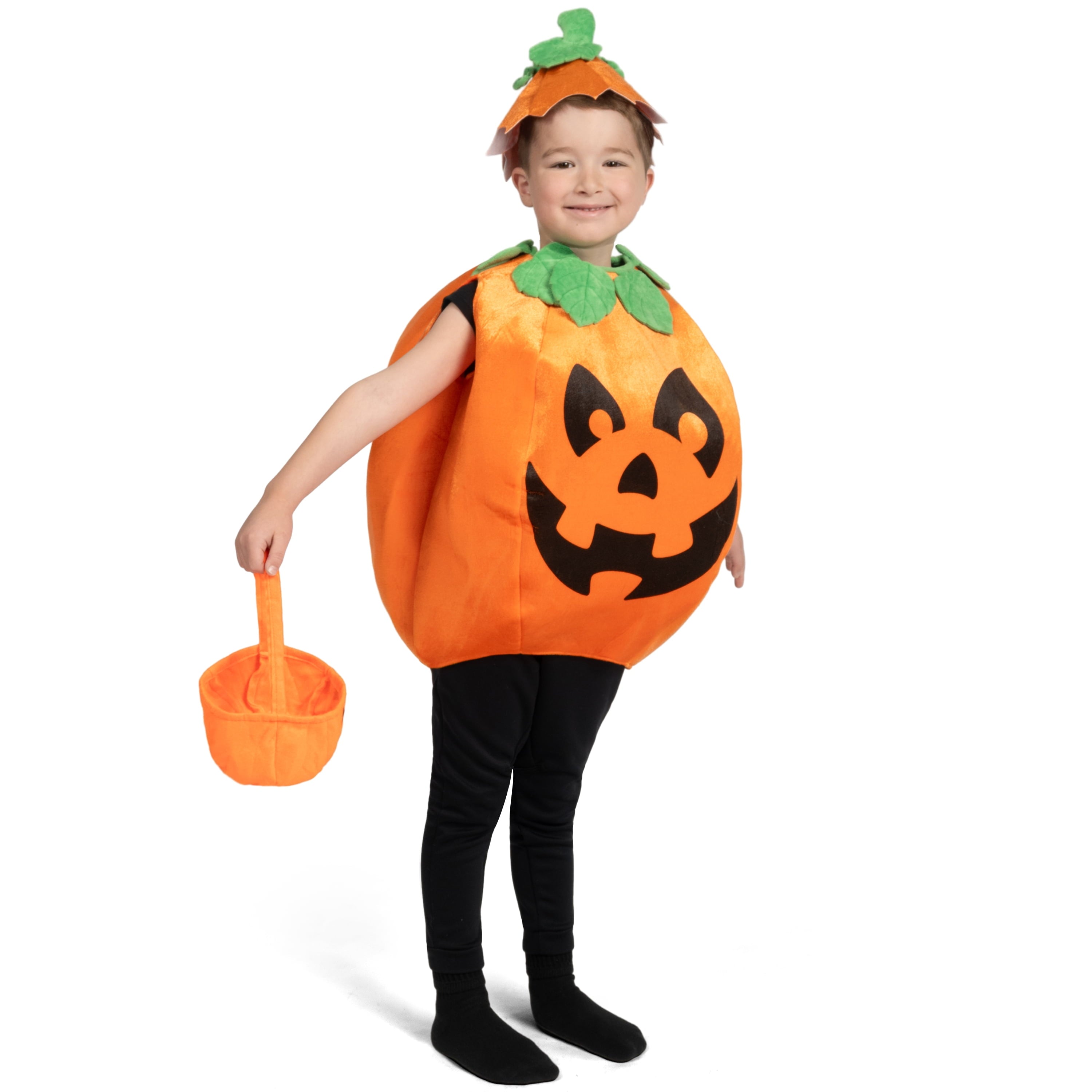  Child Pumpkin Costume with Toy Basket for Kids Toddler Halloween Dress Up Pumpkin Themed Party Role Play Cosplay