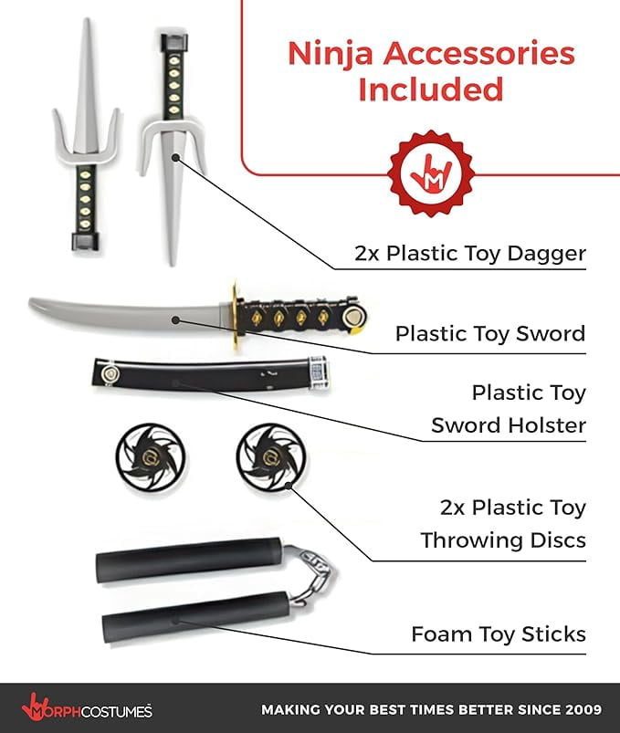  Boys Black Ninja Costume Toys Kids Samurai Warrior Book Day Week Halloween Black L