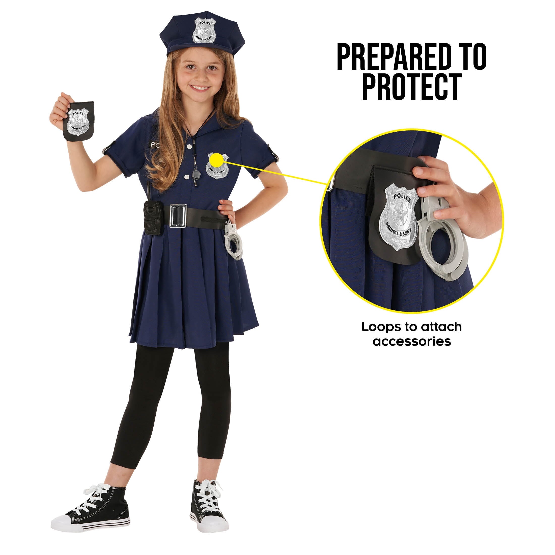  Navy Blue Police Girl Costume Toys Kids Officer Cop Uniform Dress Halloween Halloween Blue L