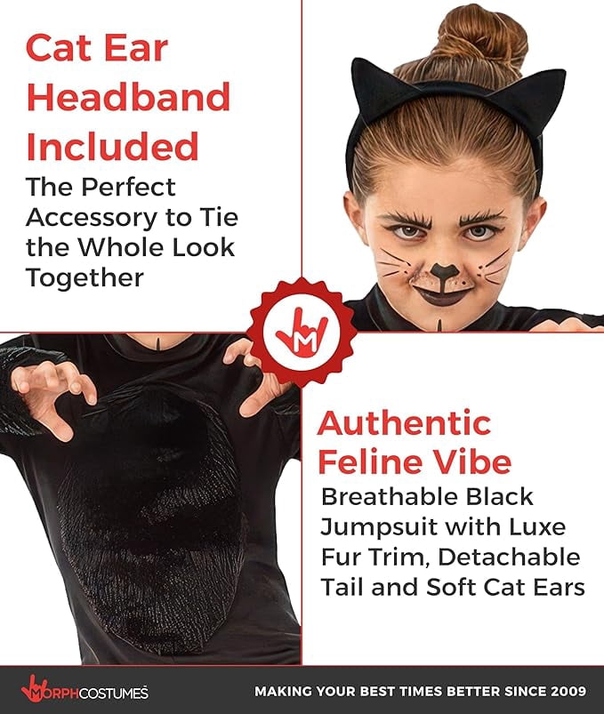 Fun Shack Girls Black Cat Costume Kids Animal Halloween Fancy Dress Kitty Catsuit Halloween Black M