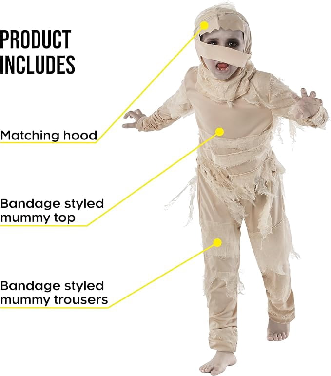  Kids Egyptian Mummy Costume Boys Girls Halloween Book Week Fancy Dress Halloween White S