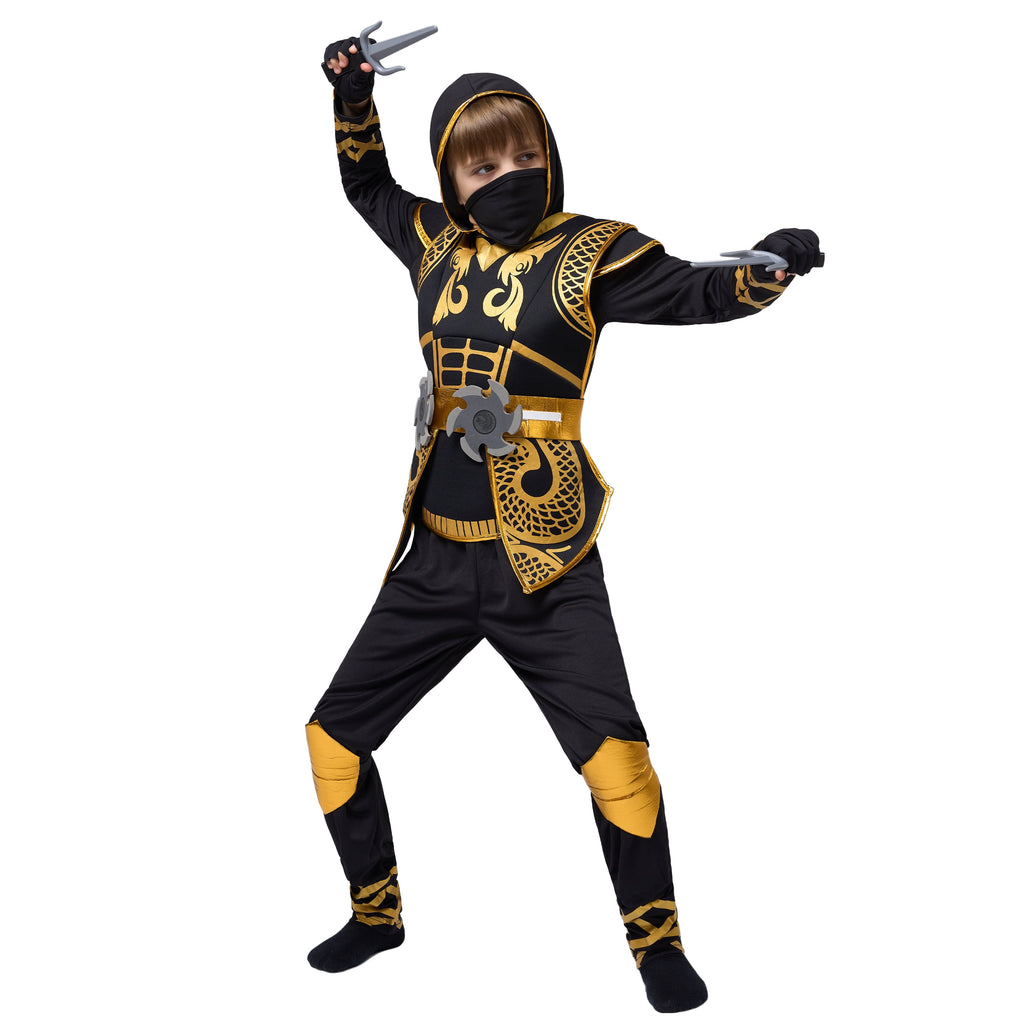  Kids Golden Ninja Costume for Toddler Boys Halloween Dress Up Age Up to 12 Years
