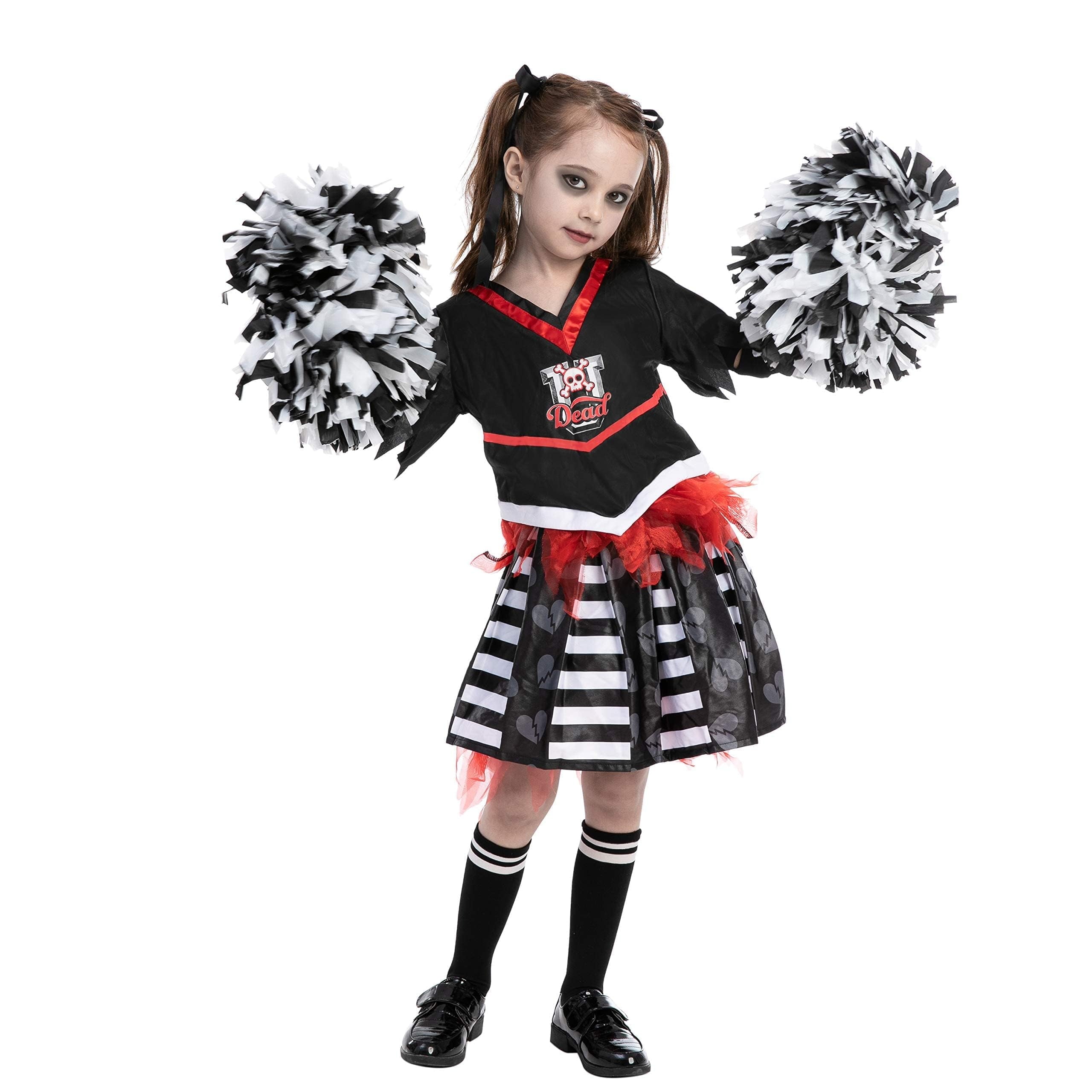  Kids Cheerleader Costume, Cheerless Costume for Girls, Scary Cheerleader Costume for Halloween Party Dress Up Age Up to 12 Years