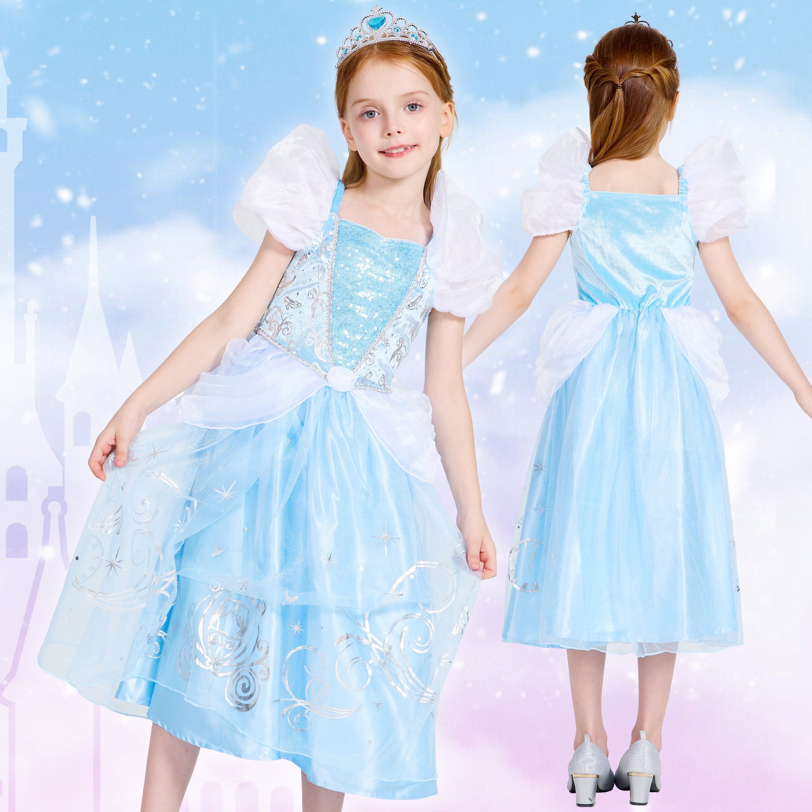 Girls Princess Dress up Clothes, 3Pack Princess Costume Trunk for Kids Pretend Play Christmas Birthday Gift
