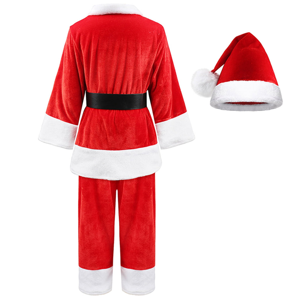  Child Santa Suit Deluxe Plush Christmas Childrens Santa Claus Kids Halloween Costume Cosplay for 4+ years