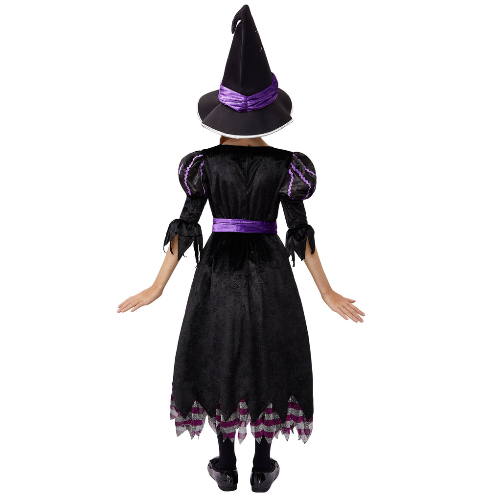  Witch Costume Set for Girls, Halloween Fancy-Dress with Broom Hat for Toddler Kids Halloween Party Dress up 3-14 Years