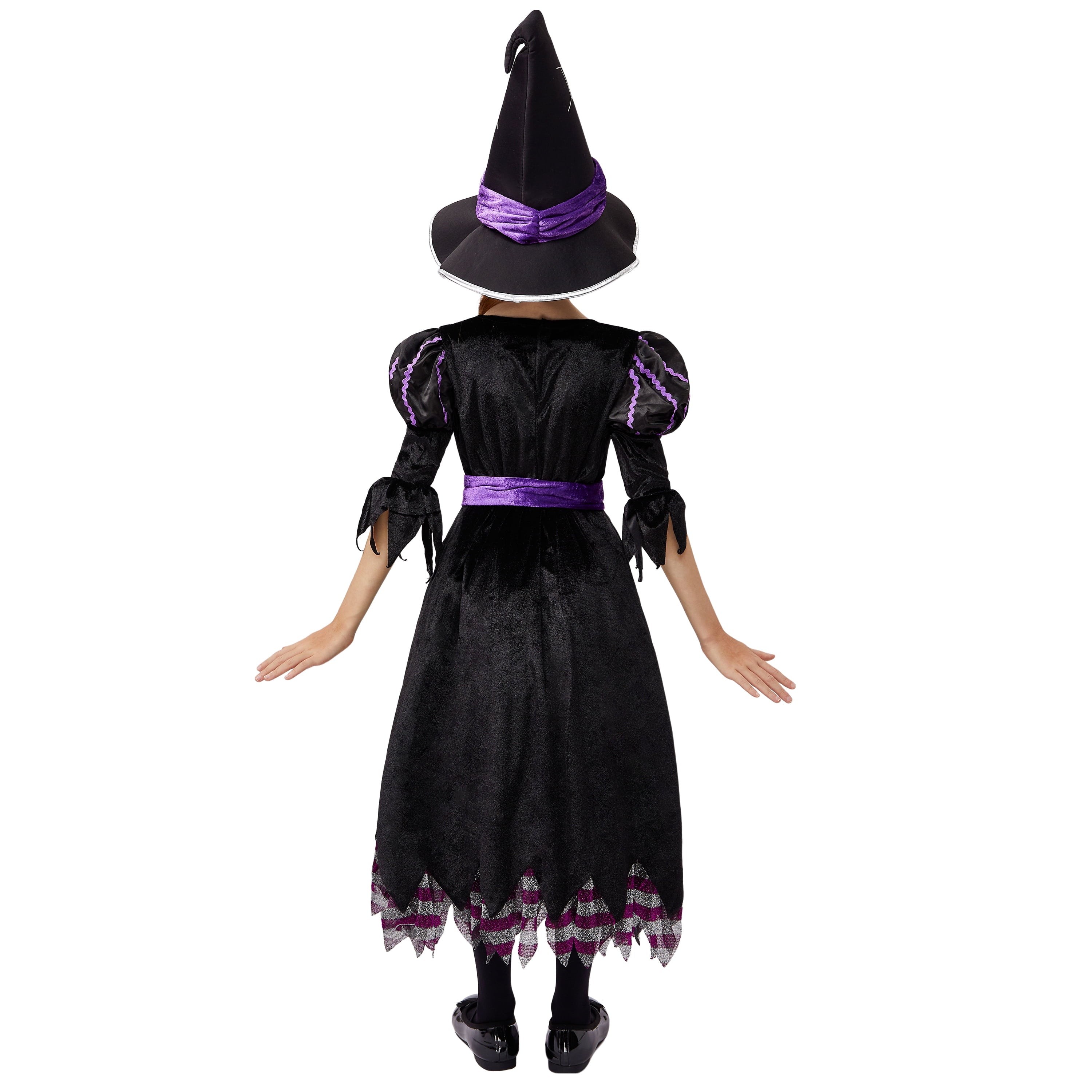  Witch Costume Set for Girls, Halloween Fancy-Dress with Broom Hat for Toddler Kids Halloween Party Dress up 3-14 Years