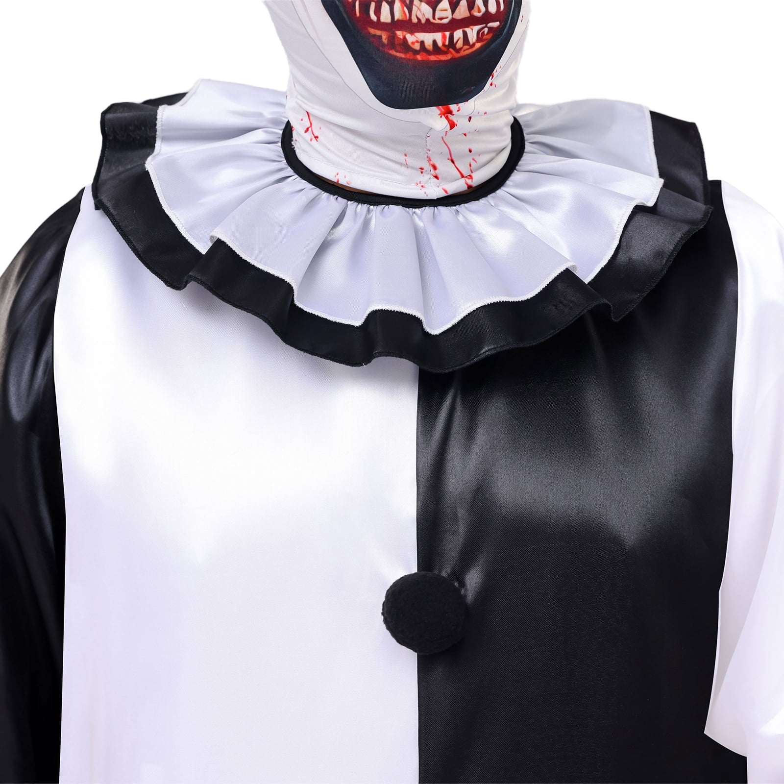  Unisex Kid Clown Costume Jumpsuit Black and White Halloween Outfit Scary Killer Cosplay with Mask Hat