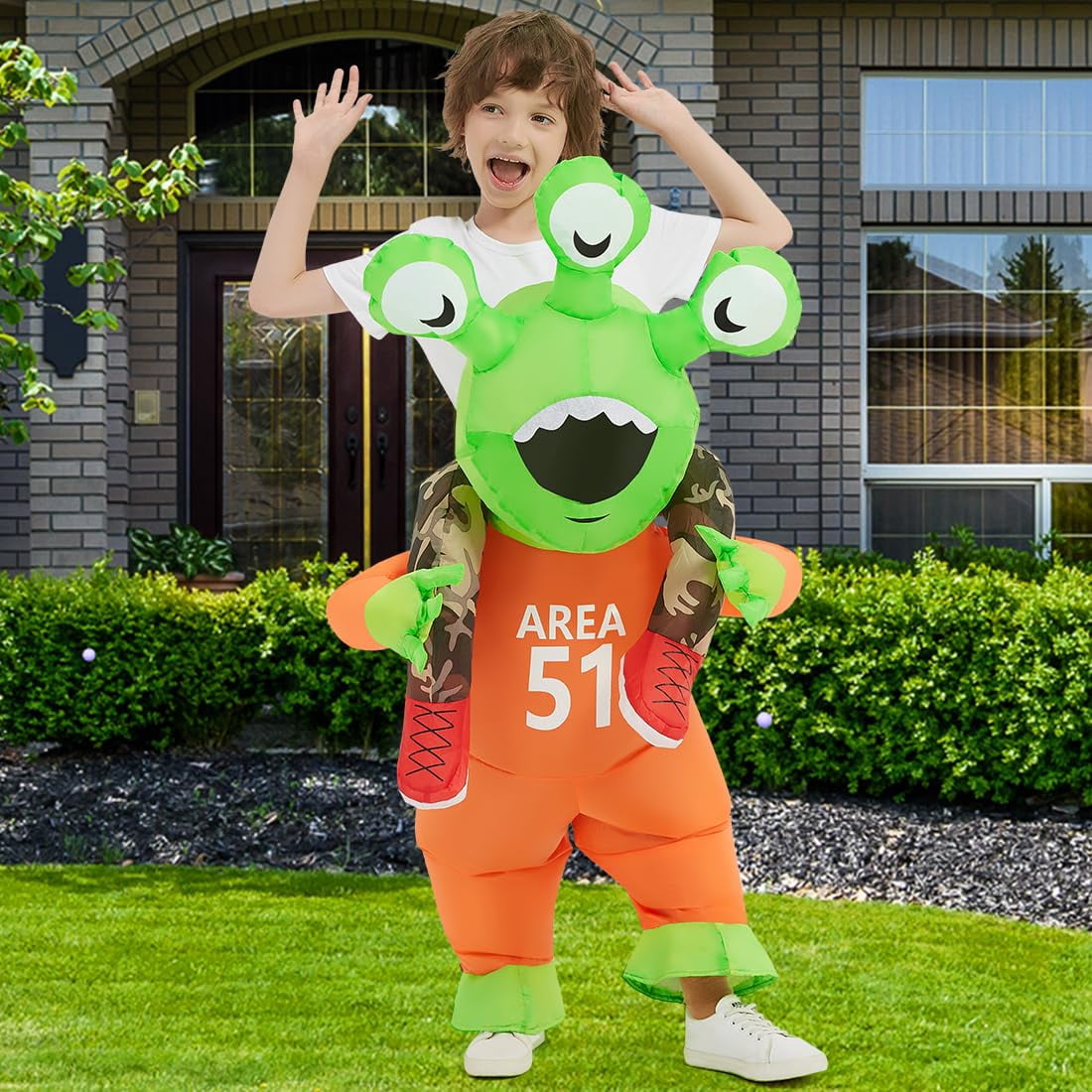 COMIN Halloween Inflatable Alien Costume Kids Cosplay Costumes Funny Ride on Blow Up Costumes Alien Suit for Teens