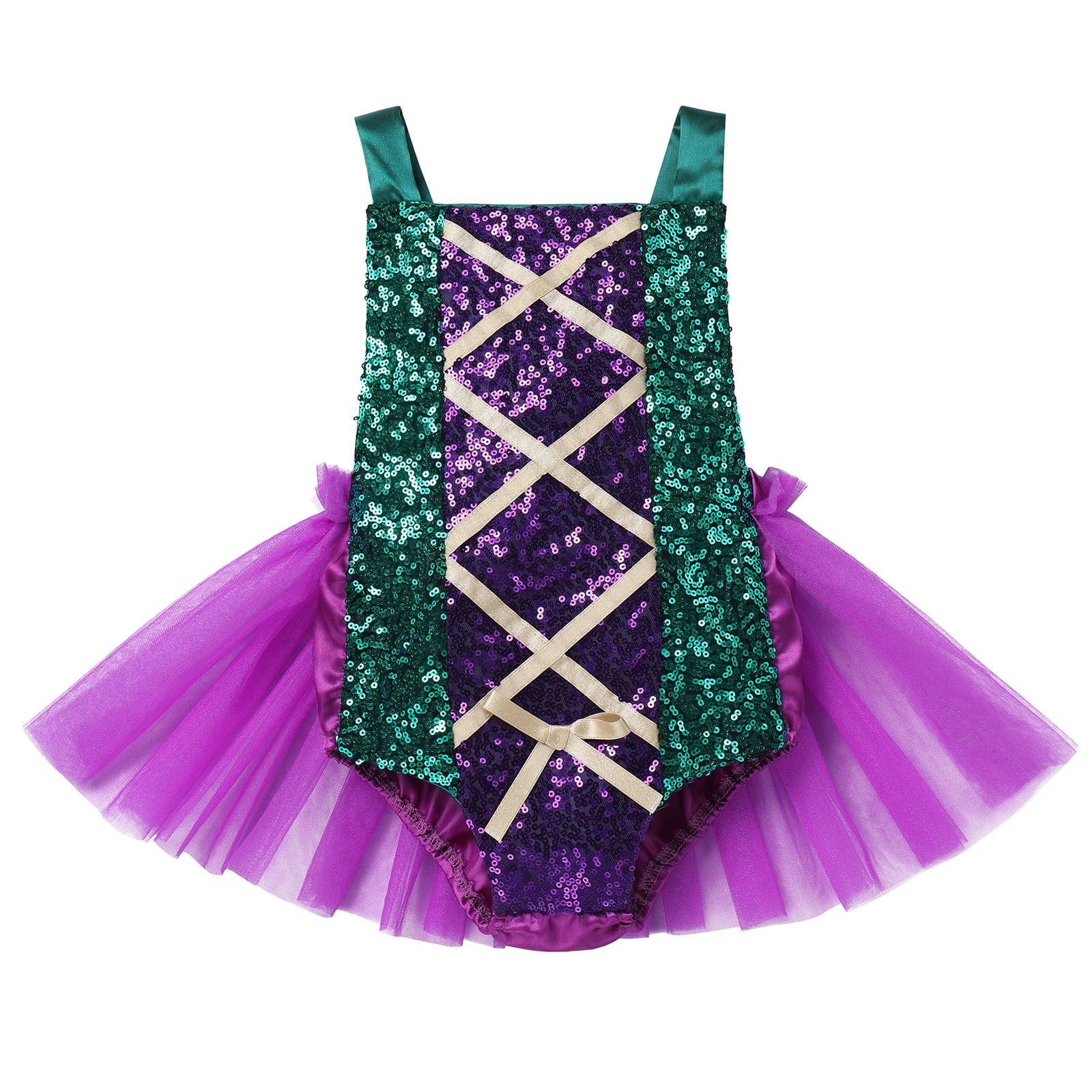 IBTOM CASTLE Toddler Girls Sanderson Sisters Costumes Kids Witch Sequin Backless Romper Tulle Dress with Cloak Halloween Cosplay Carnival Fancy Dress up Outfit 12-18 Months Green-Winifred