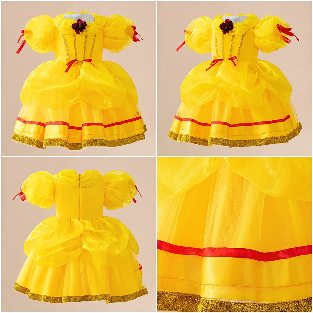 Princess Yellow Costume for Baby Girls Halloween Cosplay Party Outfit, Size 9-12M