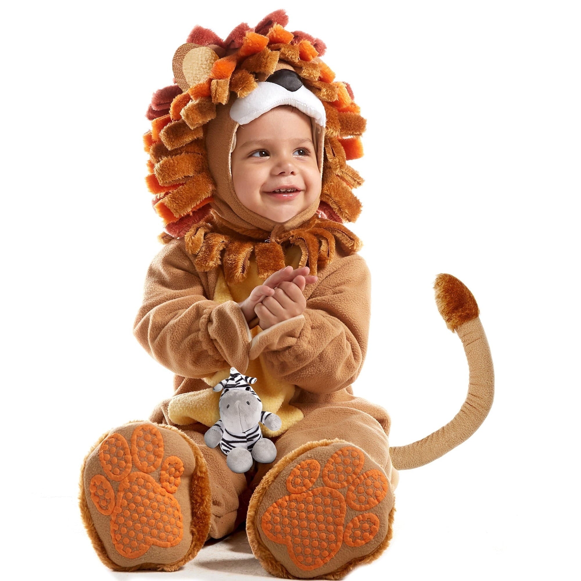  Baby Lion Costume with Toy Zebra for Infant, Halloween Animal Themed Party Role Playing Cosplay 18-24 Months