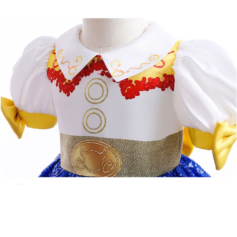 Little Girls Cowgirl Sequins Costume Dress Up Halloween Birthday Party Outfit with Hat 5-6Y