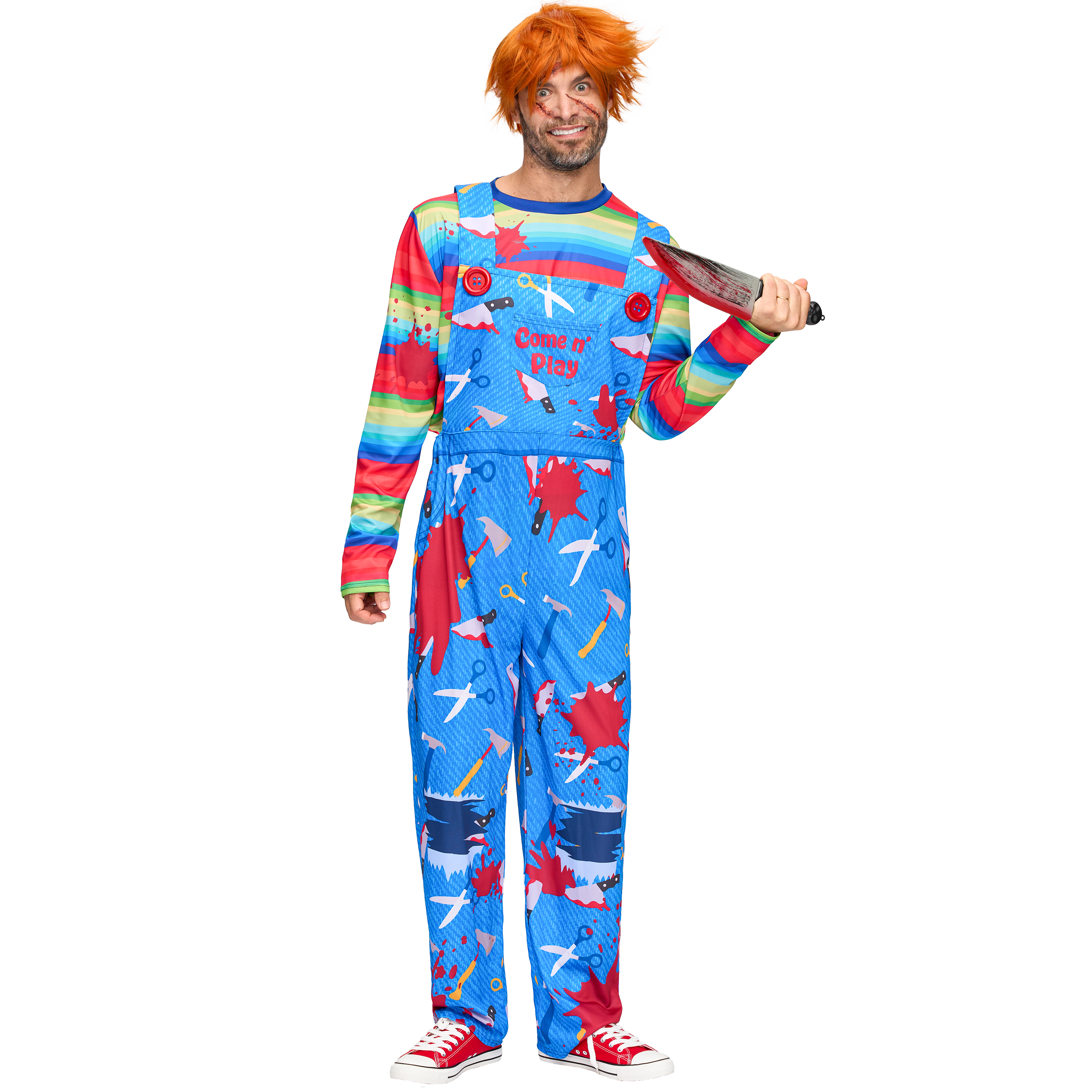 Men Killer Doll Costumes, Creepy Doll Costume for Adult Halloween Dress up Party Cosplay, Family Matching Costumes