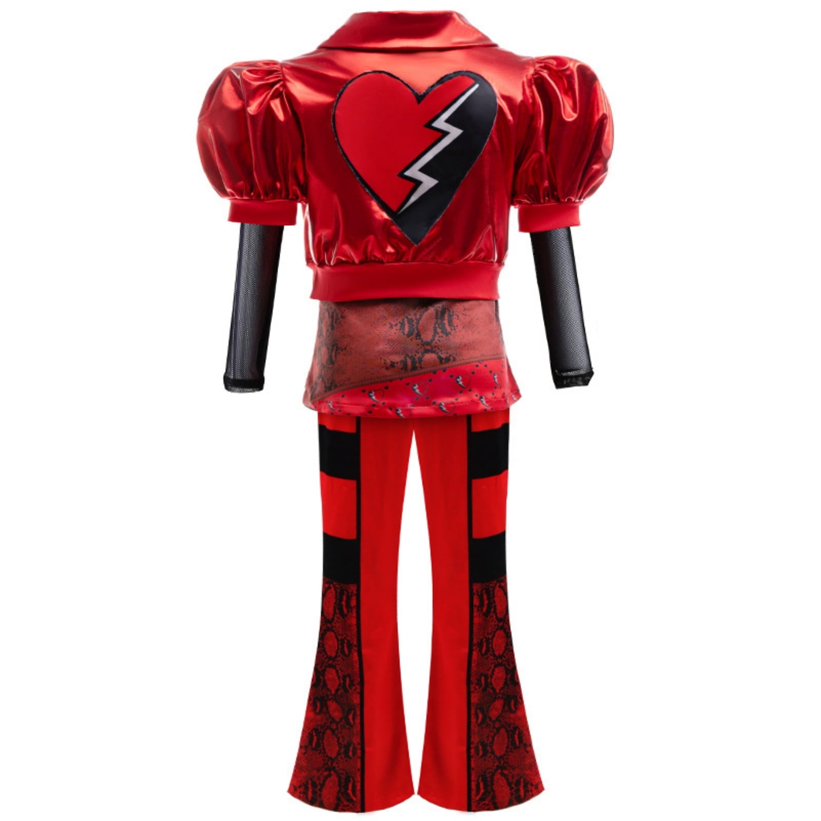 Kids Red Costume Girls Short Sleeves Jacket Top Flared Pants Wig 4pcs Halloween Princess Dress up 5-15Y