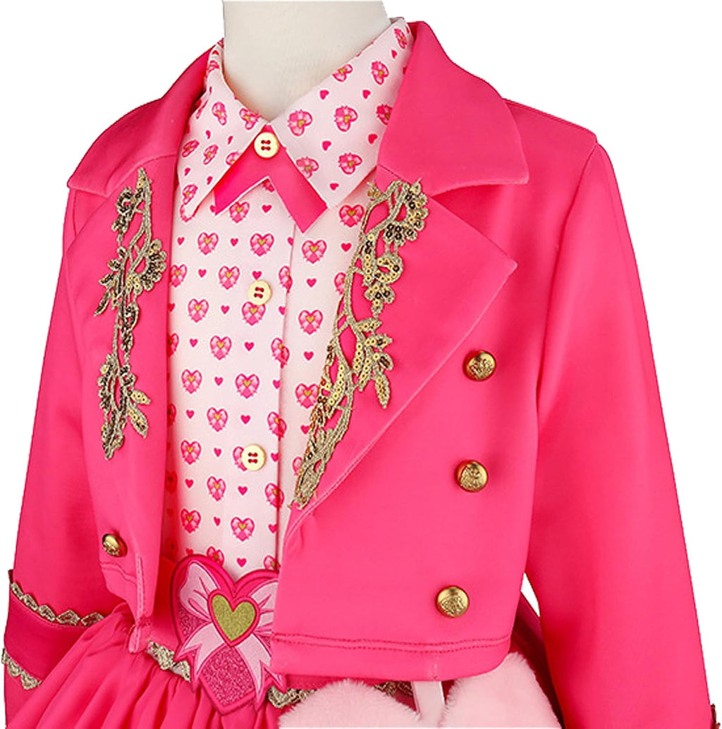  Halloween Princess Costume for G'irl's, Pink Princess Dress with Jacket, Belt & Heart Bag, Halloween Cosplay Party Outfit & Fancy Dress Up