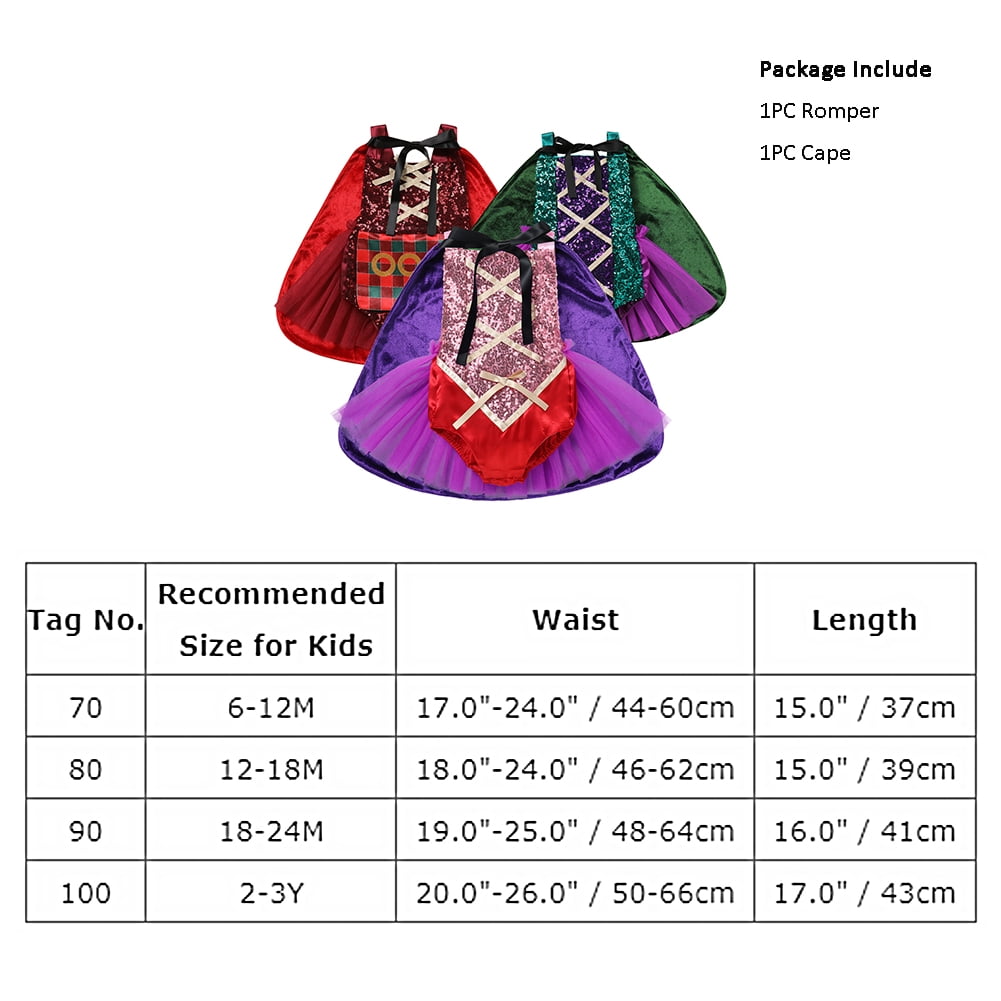 IBTOM CASTLE Toddler Girls Sanderson Sisters Costumes Kids Witch Sequin Backless Romper Tulle Dress with Cloak Halloween Cosplay Carnival Fancy Dress up Outfit 12-18 Months Green-Winifred