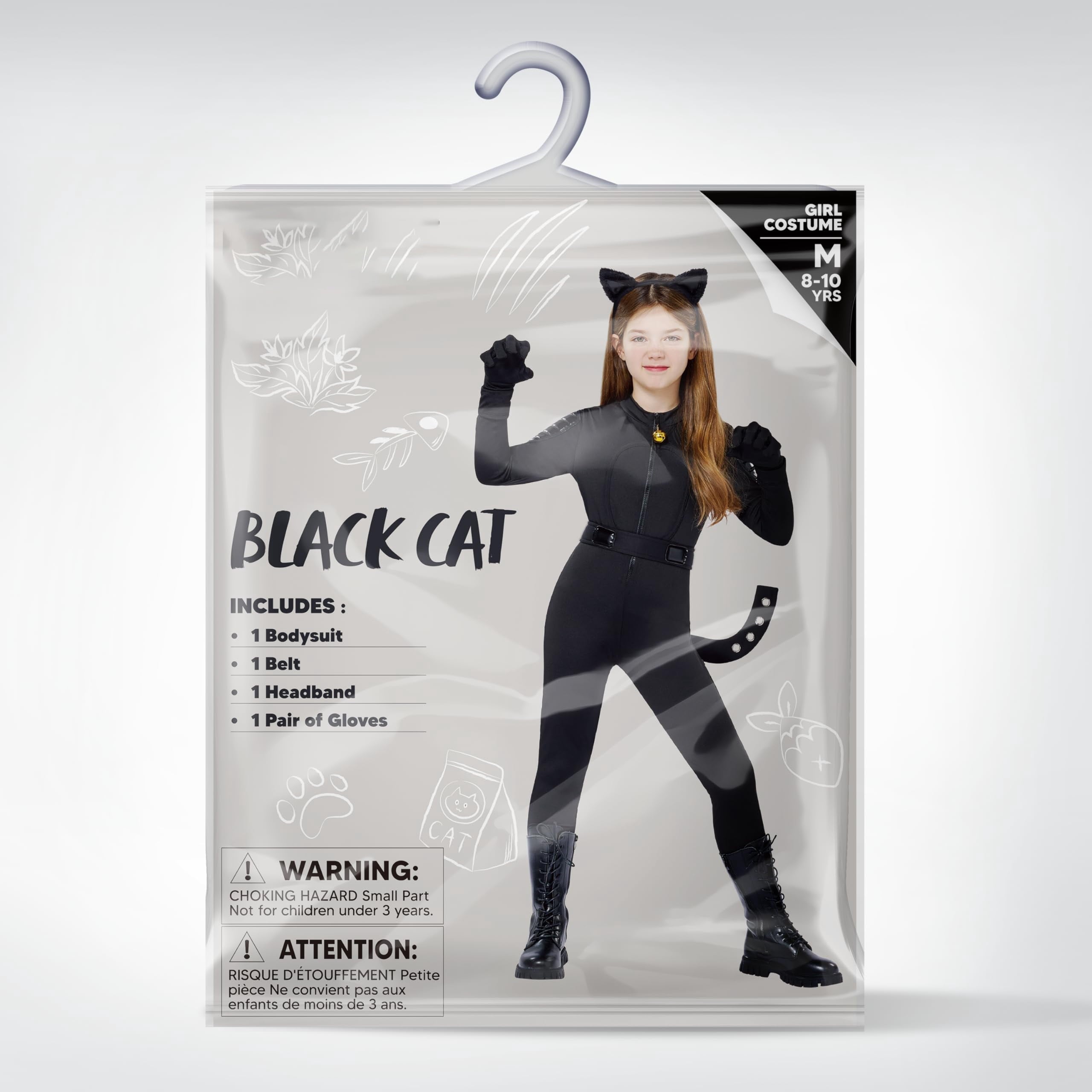  Black Cat Costume for Girls, Kids Cat Outfit Set with Tail, Child Black Cat Halloween Costume for Cosplay Party