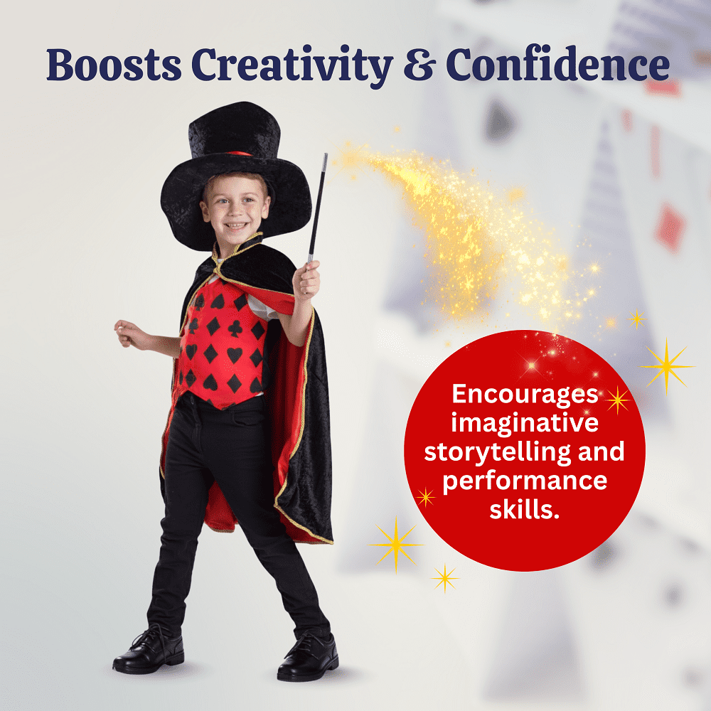 Dress Up America Magician Costume for Kids - Magician Cape, Hat and Wand Set - Magic Dress Up Costume for Boys and Girls Black
