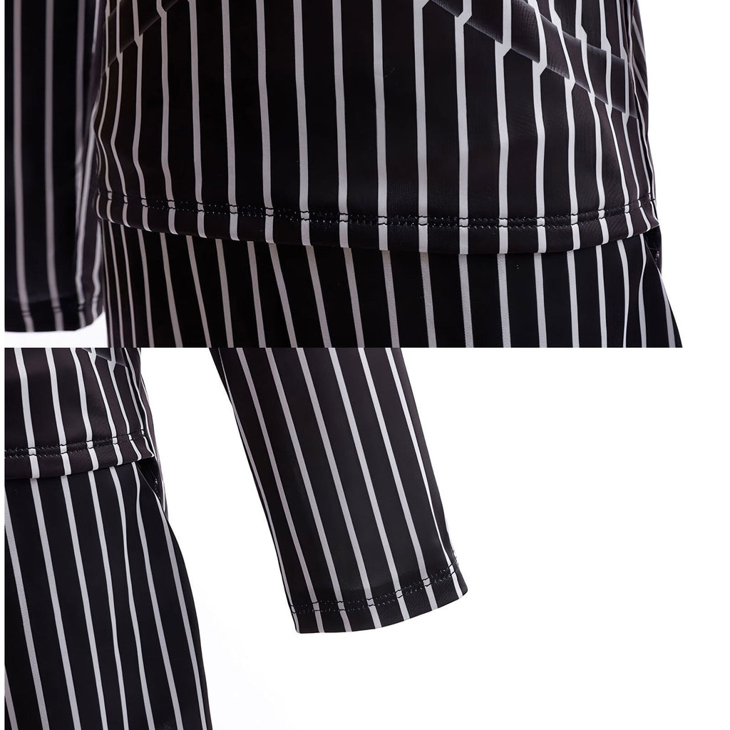 Kids Gothic Skeleton Costume Set 2PC Halloween Christmas Cosplay Outfit Black Striped Tuxedo Role Play Dress Up for Boys Girls Toddlers