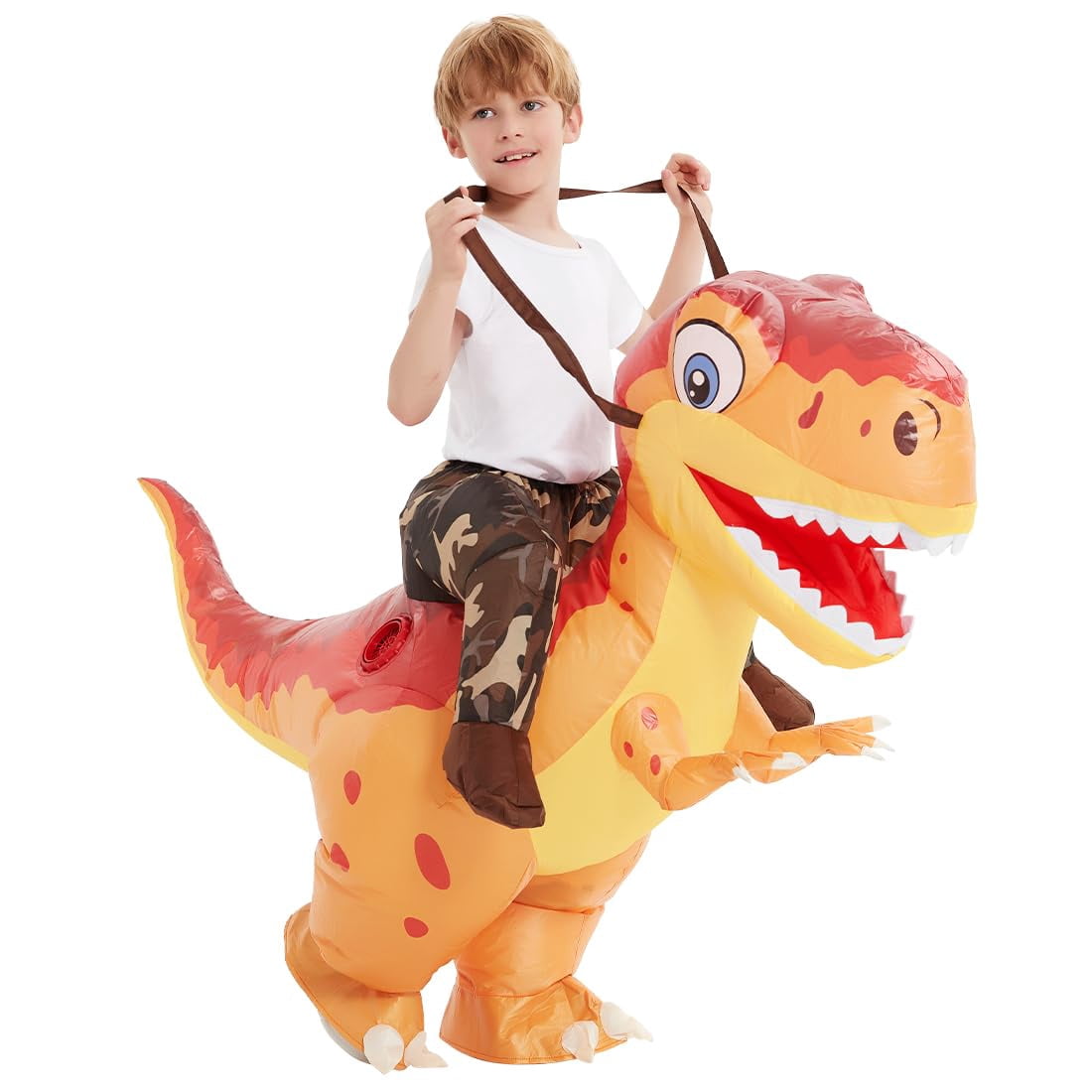 COMIN Child Inflatable T-Rex Costume Riding on Dinosaur Costume, Funny Halloween Blow Up Costume for Big Kids Cosplay