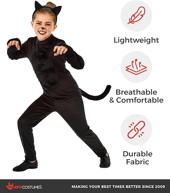 Fun Shack Girls Black Cat Costume Kids Animal Halloween Fancy Dress Kitty Catsuit Halloween Black M