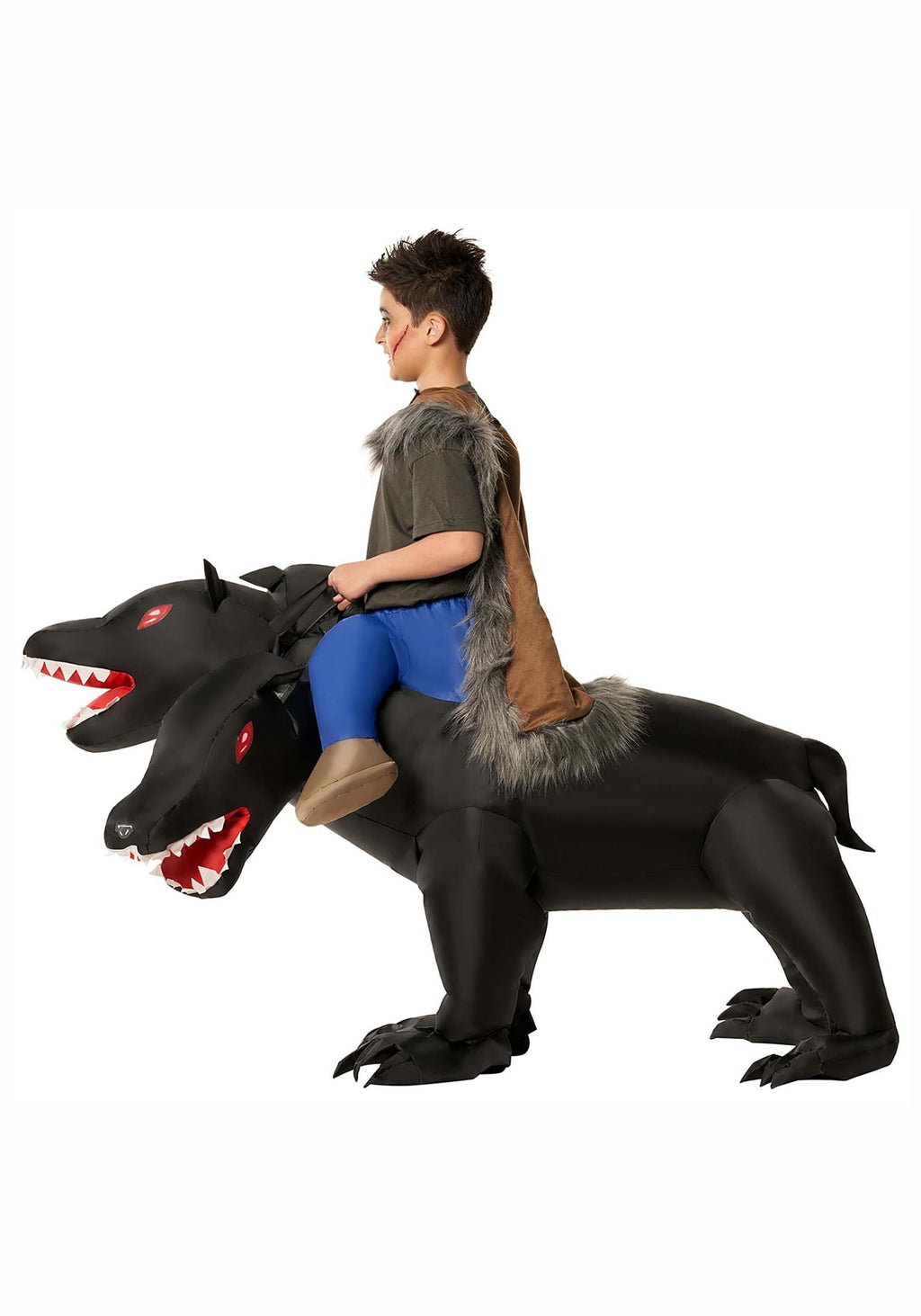  Kids Inflatable 3 Headed Dog Ride On Costume Boys Cerberus Halloween Halloween Black One Size