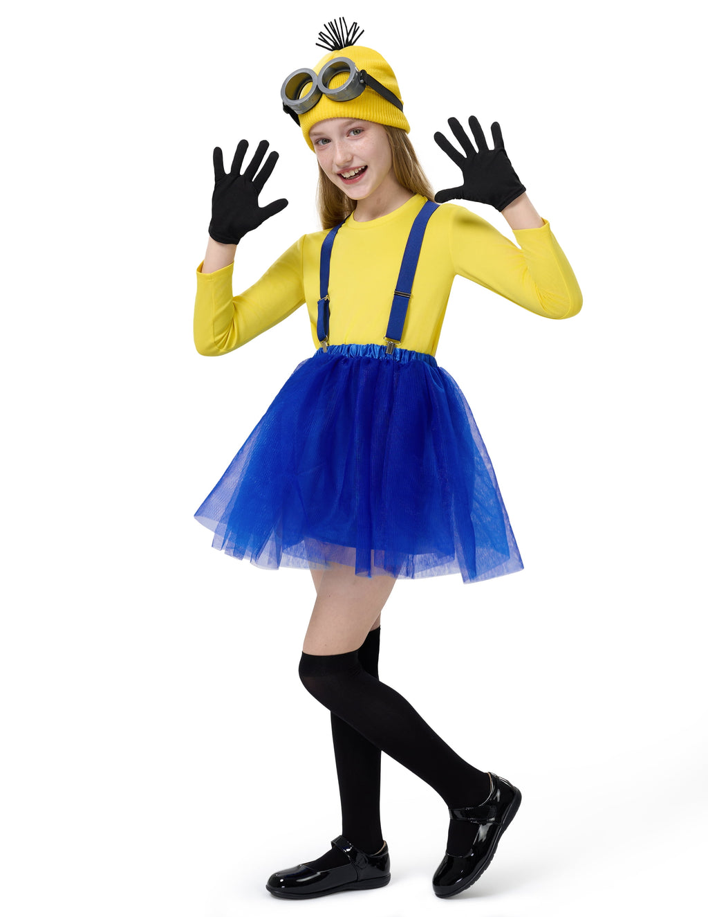  Halloween Kids Costume Accessories Set with Goggles/Beanie/Yellow Tutu Shirt/Suspenders/Gloves for Halloween Fancy Party Dress up Cosplay