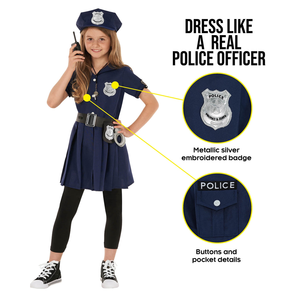 Navy Blue Police Girl Costume Toys Kids Officer Cop Uniform Dress Halloween Halloween Blue L