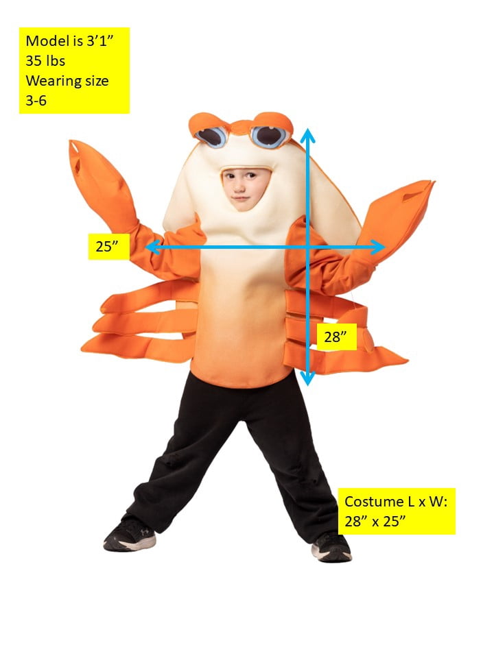  Bay Crab Shellfish Kids Halloween Party Costume, Orange, Child Size 3-6, R7788-36