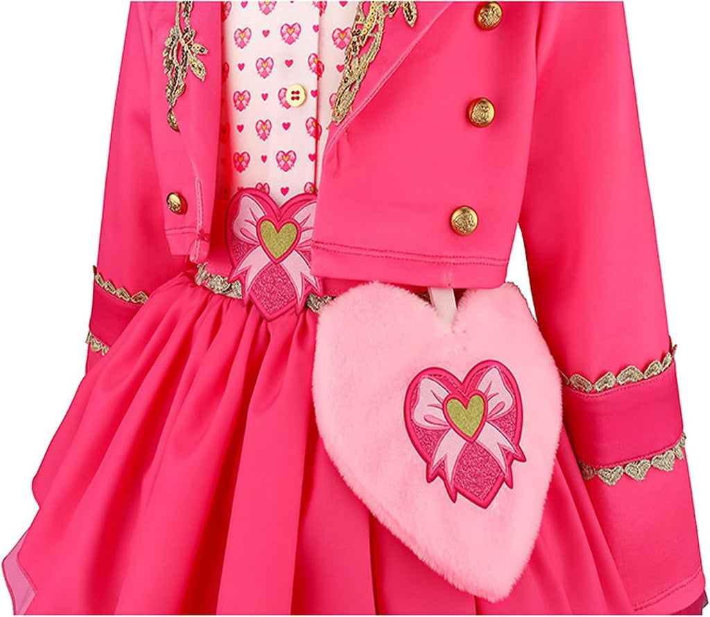  Halloween Princess Costume for G'irl's, Pink Princess Dress with Jacket, Belt & Heart Bag, Halloween Cosplay Party Outfit & Fancy Dress Up
