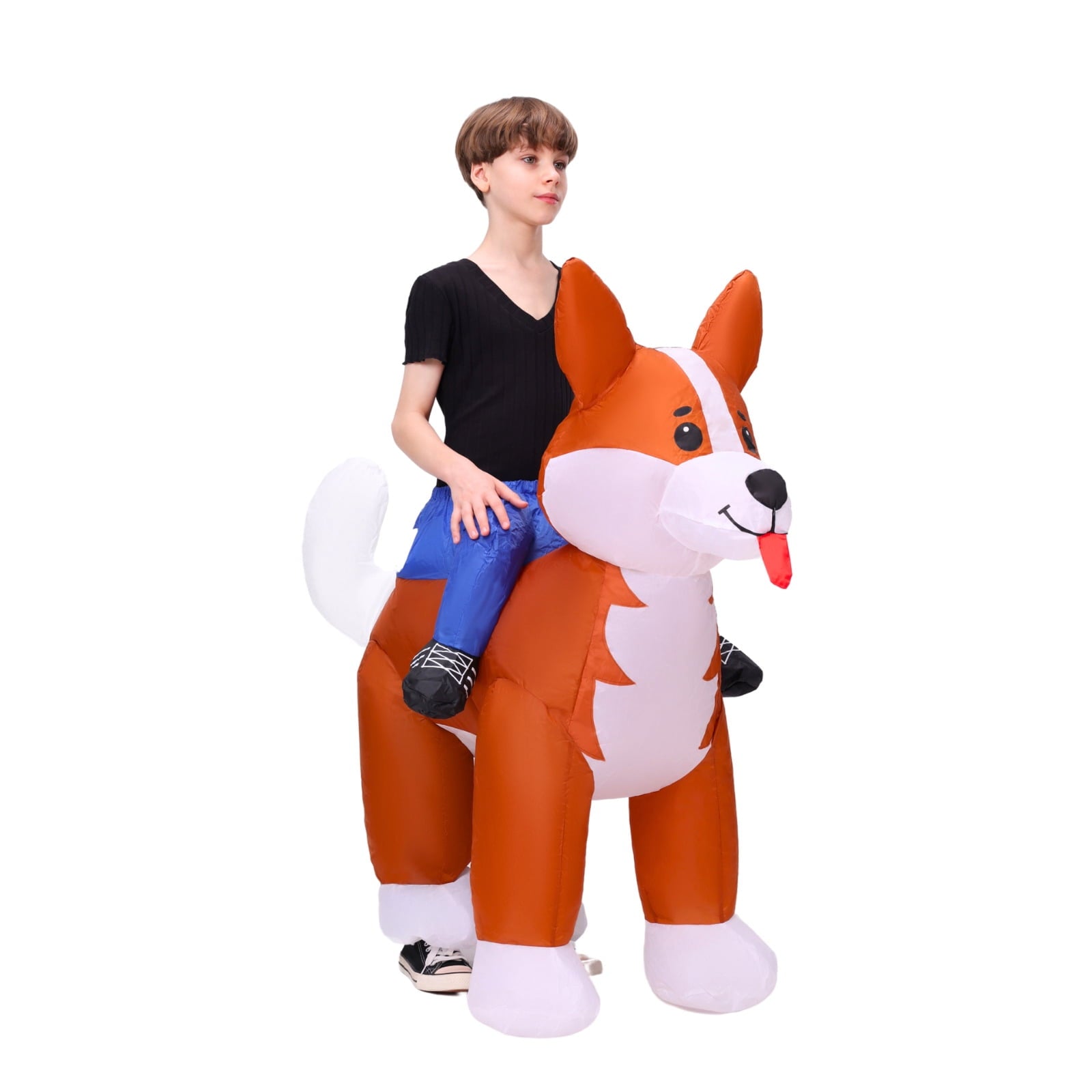 PTS Inflatable Costume Kid, Blow Up Ride On Corgi Dog Costume for Halloween Inflatables Cosplay Party