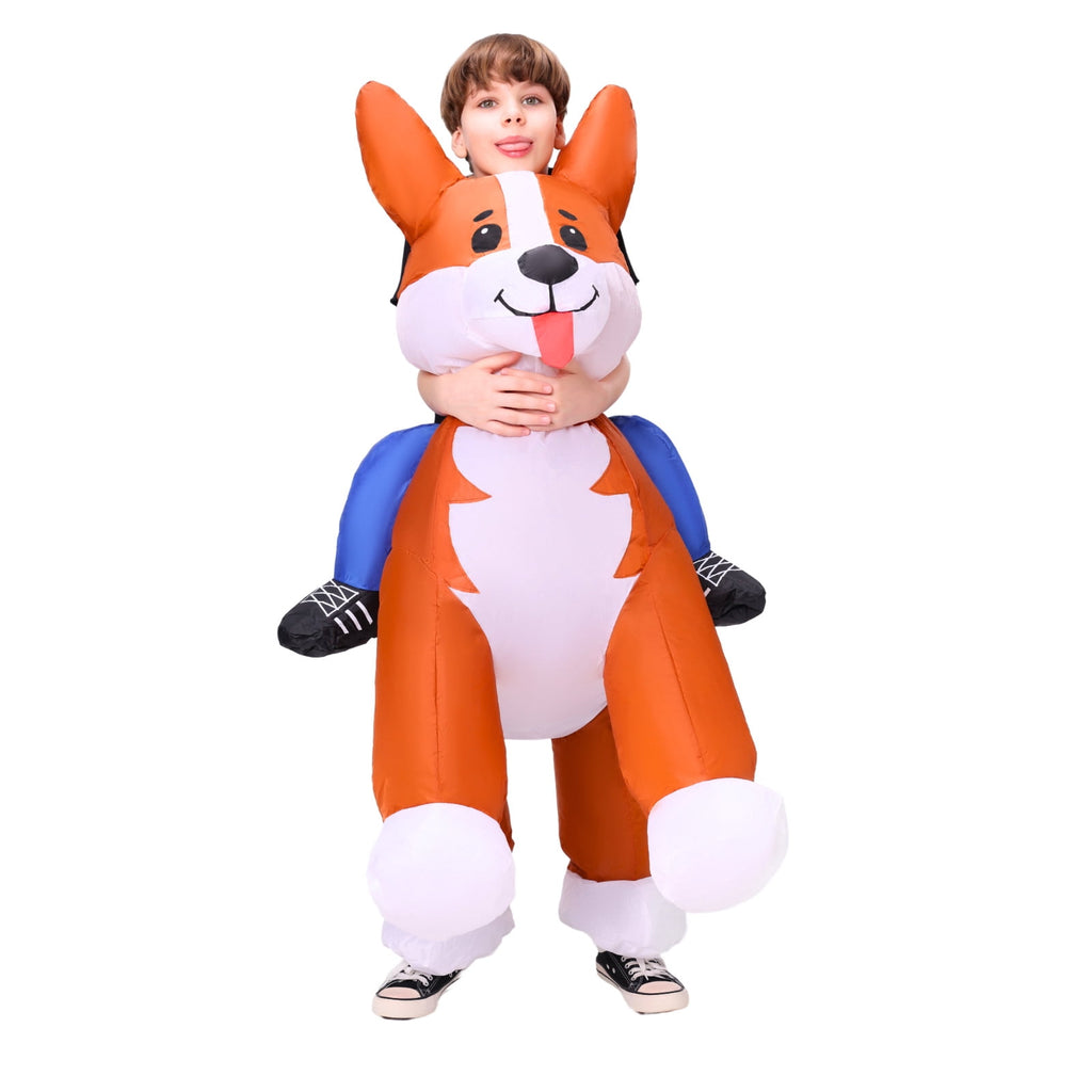 PTS Inflatable Costume Kid, Blow Up Ride On Corgi Dog Costume for Halloween Inflatables Cosplay Party
