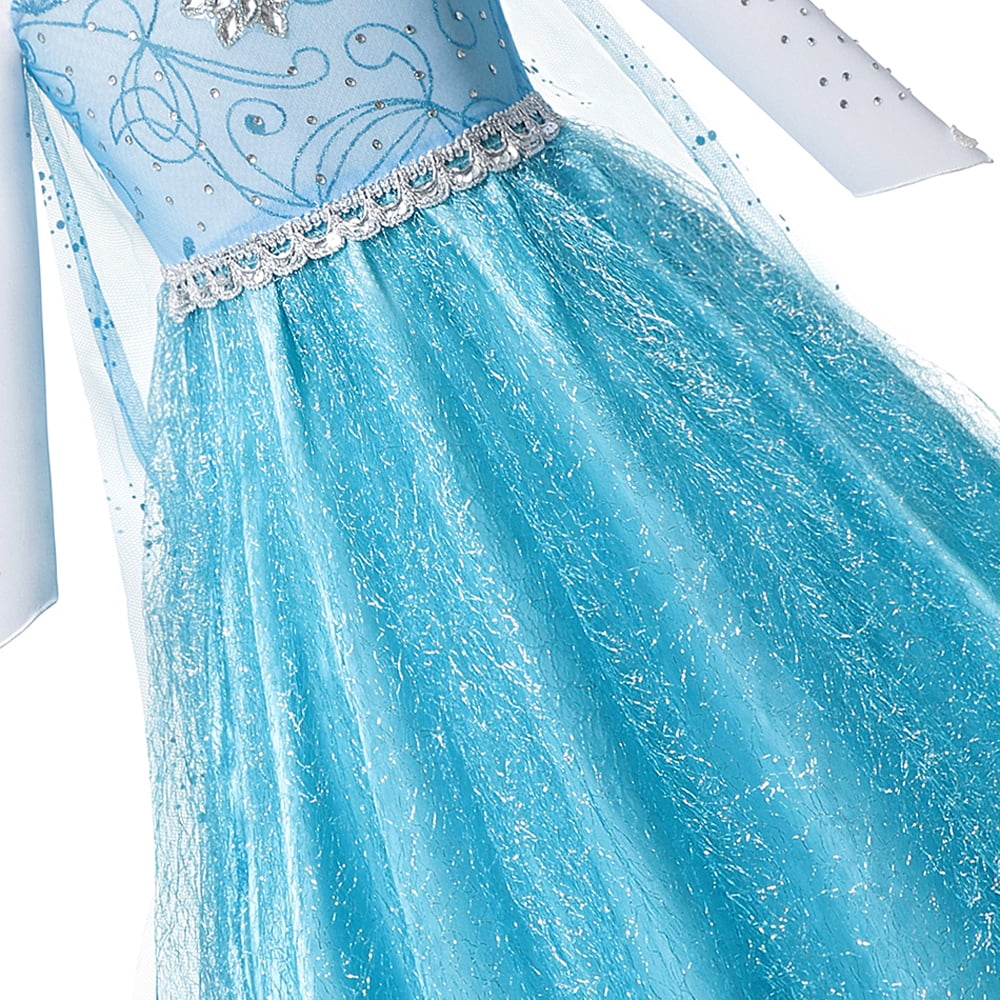 MAVLLY Princess Costume for Girls Cosplay Dress Bling Synthetic Crystal Bodice Snow Queen Princess Party Dress Fancy Children Clothes with Accessories Set 8 (2-12T)