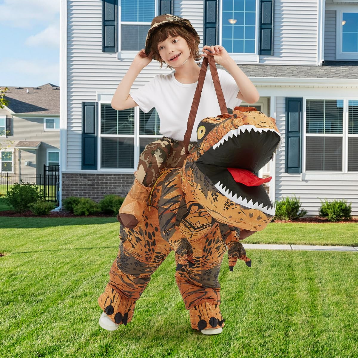  Dinosaur Costume Inflatable for Kids, Blow Up Dinosaur Costume Kid T Rex Costume for Boys Girls, Funny Unisex Blow Up Costumes for Halloween Party Cosplay