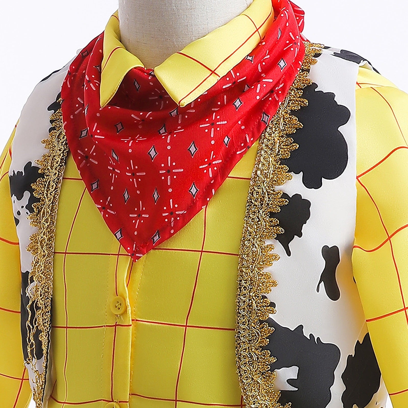 Kids Halloween Cowboy Costume Plaid Shirt with Vest and Red Bandana Hat Set