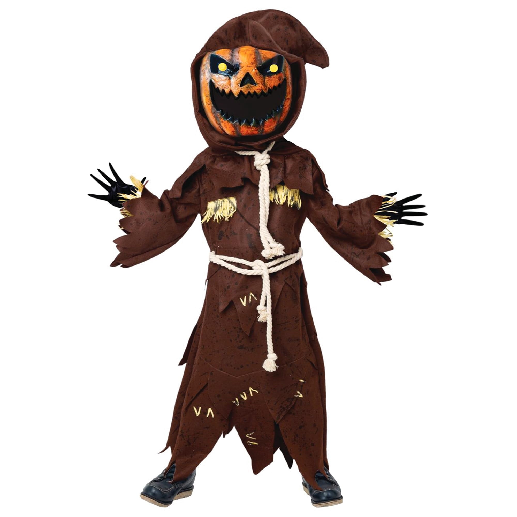  Scary Scarecrow Pumpkin Costume for Kids, Pumpkin Costume for Boys, Scarecrow Halloween Costume with Pumpkin Mask for Toddler Halloween Fancy Dress Cosplay 5-10 Years