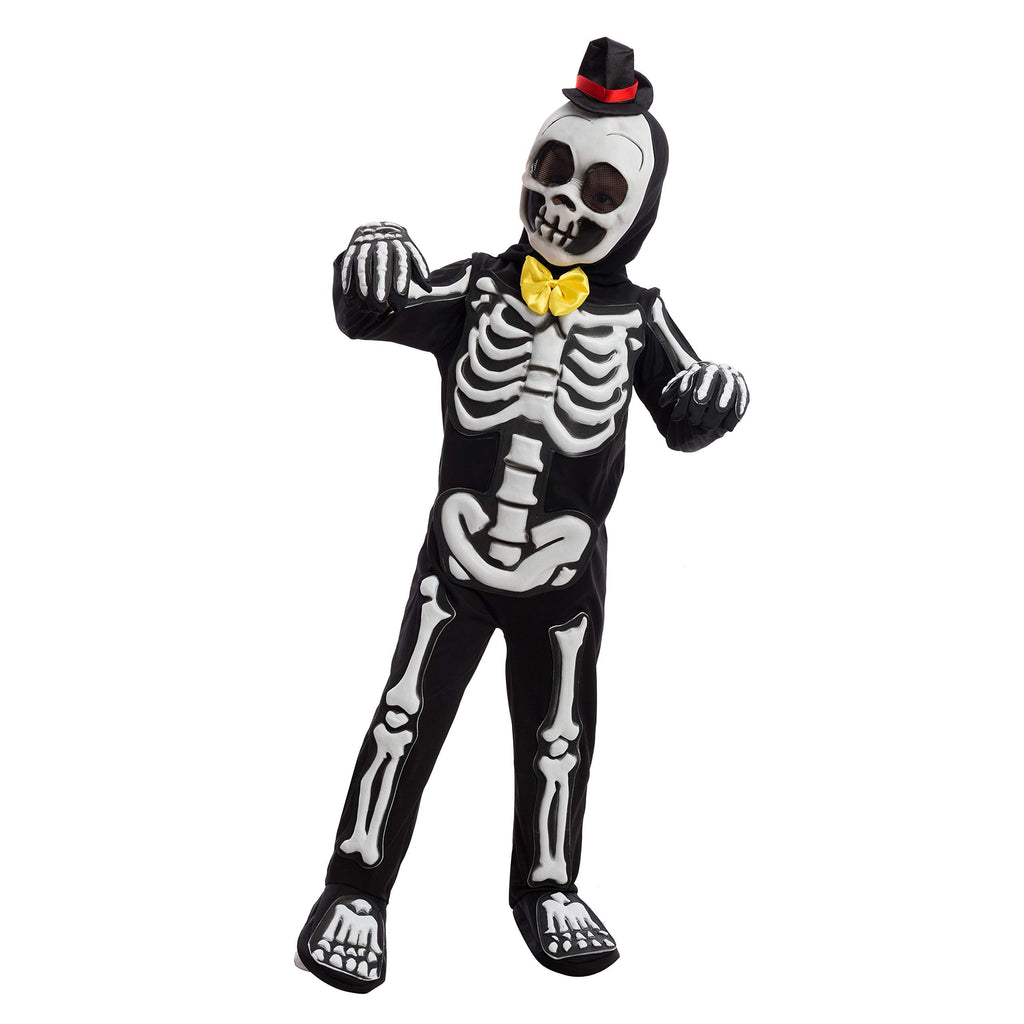  Glows in the Dark Skeleton Costume for Kids, Black Skelebones Jumpsuit, Bone Halloween Costume Dress up for Girls & Boy