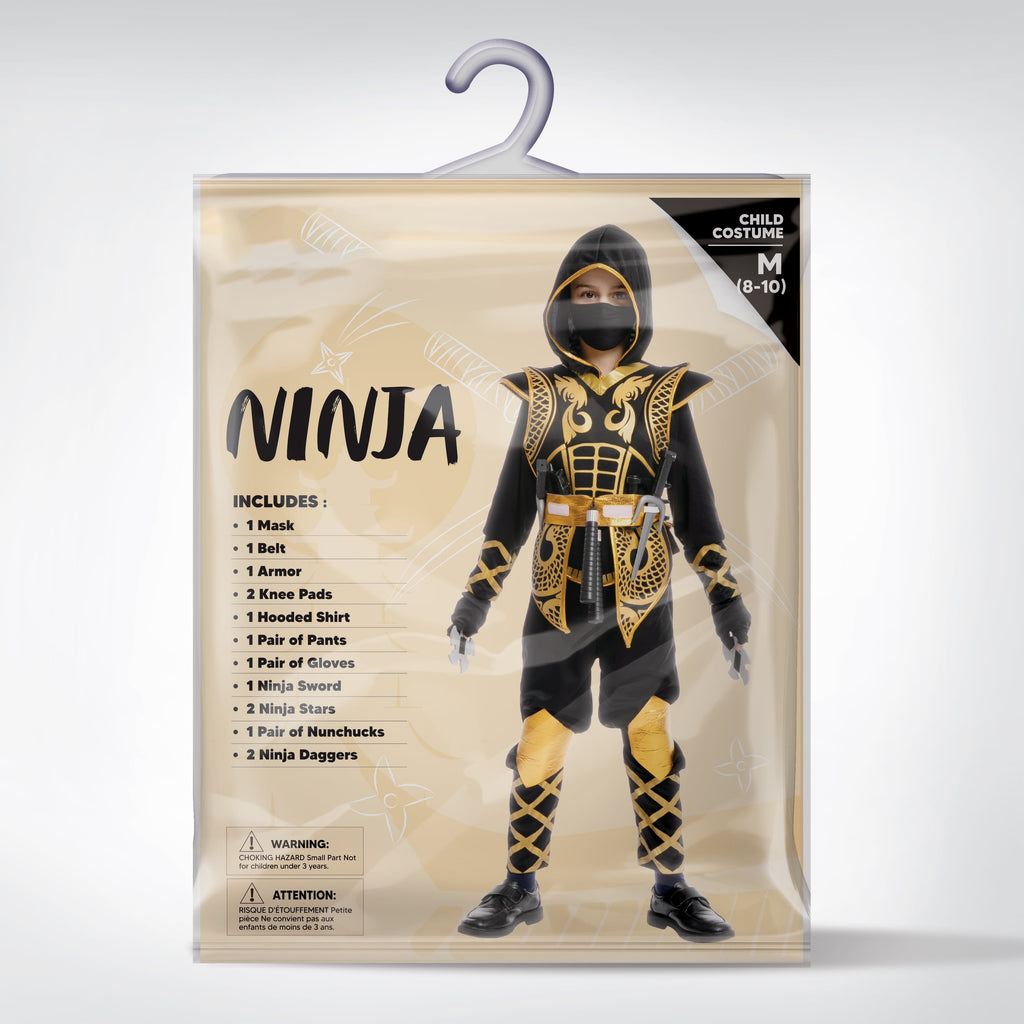  Kids Golden Ninja Costume for Toddler Boys Halloween Dress Up Age Up to 12 Years