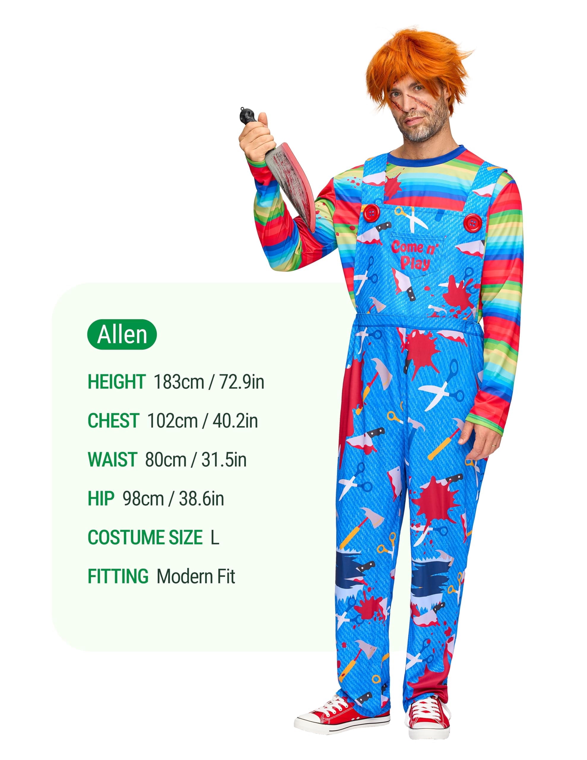  Men Killer Doll Costumes, Creepy Doll Costume for Adult Halloween Dress up Party Cosplay, Family Matching Costumes