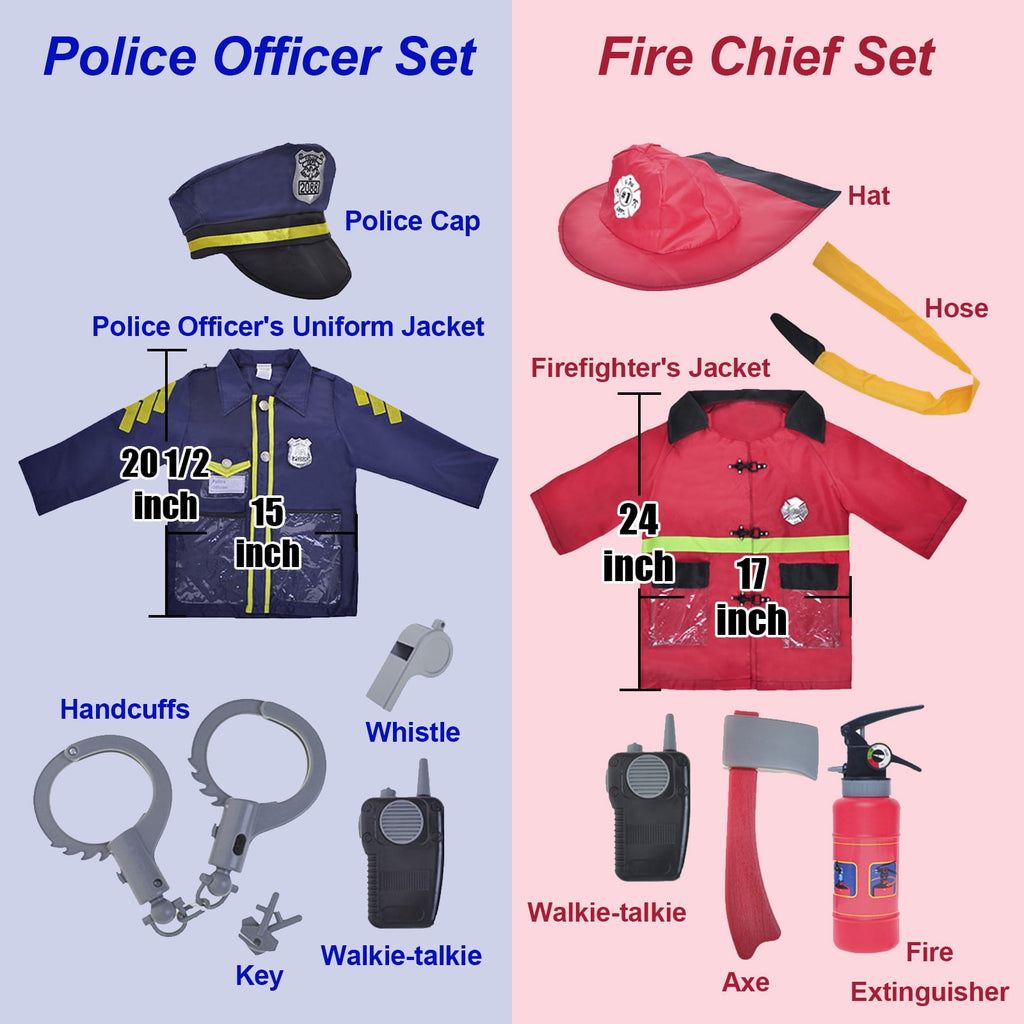 Toptie 5 Sets Kids Dress Up Costumes for Preschool, Doctor Firefighter Police Surgeon Construction Worker for Boys Girls