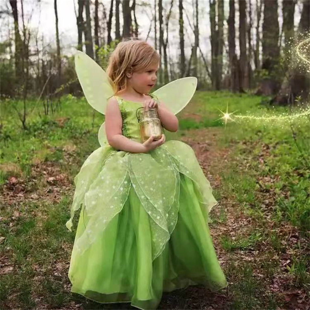  Princess Dress Party Costume for Little Girls Fancy Christmas/Halloween Child Role Play Green Fairy Skirt with Luxury Accessories Outfits,2/3t