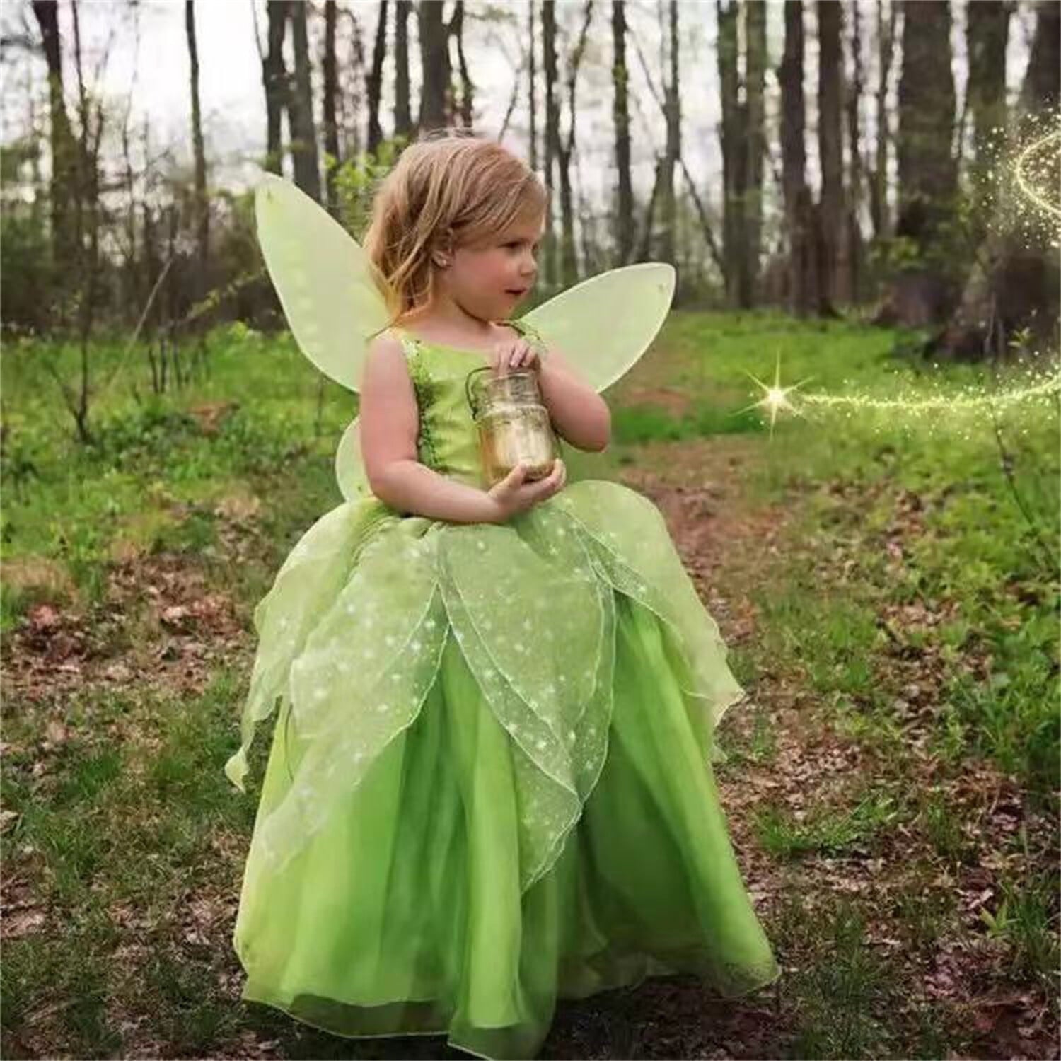  Princess Dress Party Costume for Little Girls Fancy Christmas/Halloween Child Role Play Green Fairy Skirt with Luxury Accessories Outfits,2/3t