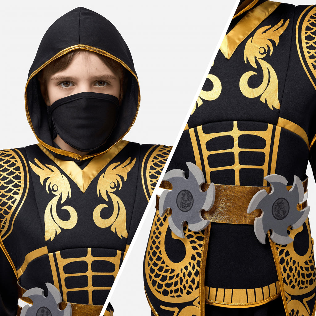  Kids Golden Ninja Costume for Toddler Boys Halloween Dress Up Age Up to 12 Years