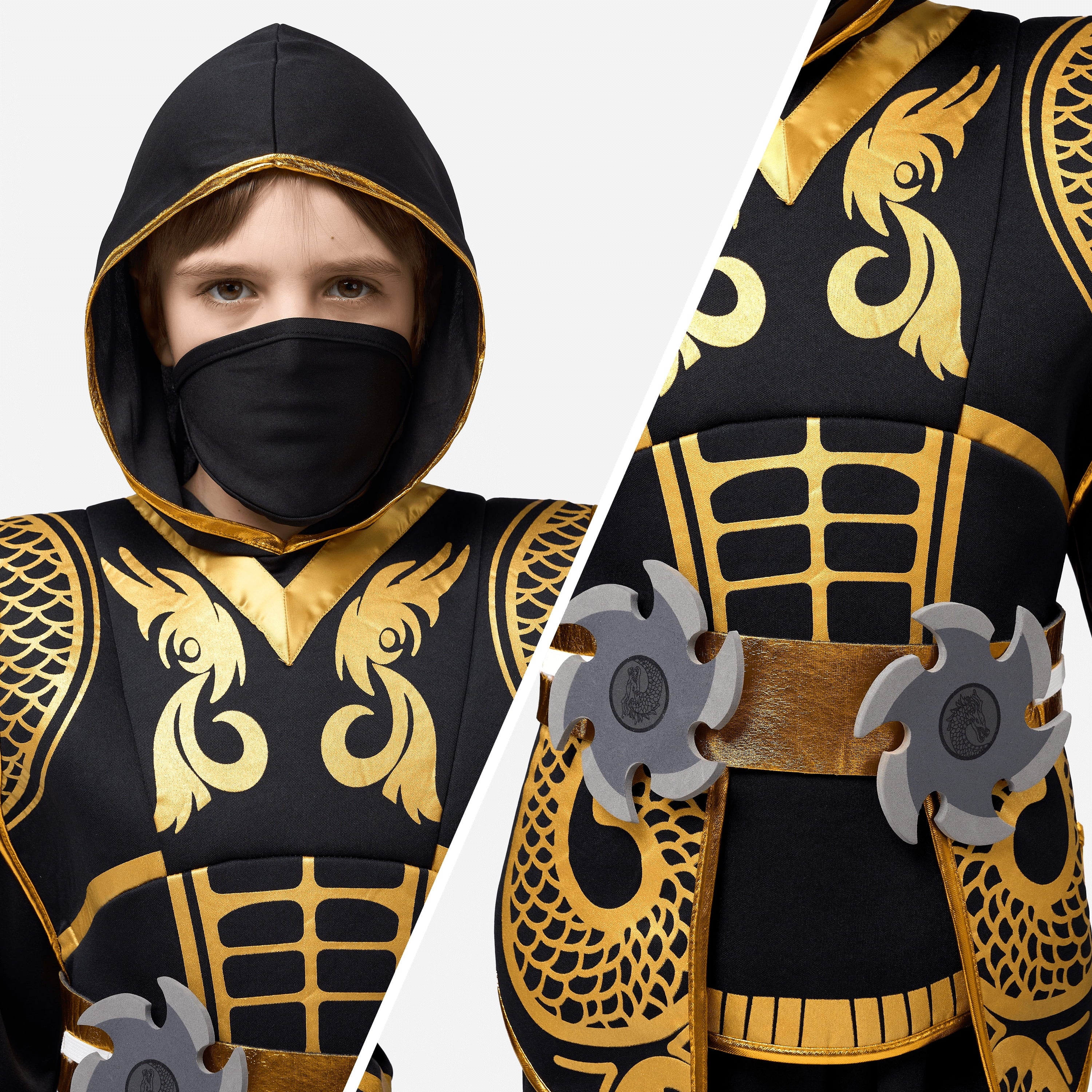  Kids Golden Ninja Costume for Toddler Boys Halloween Dress Up Age Up to 12 Years